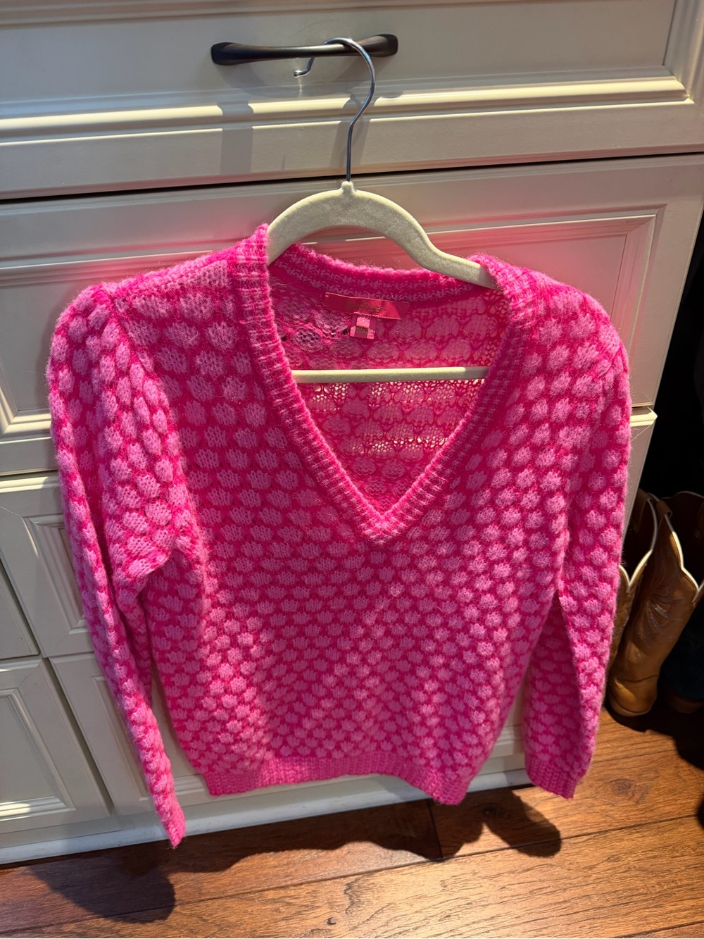 Lilly Pulitzer Hot Pink V-Neck Textured Knit Sweater